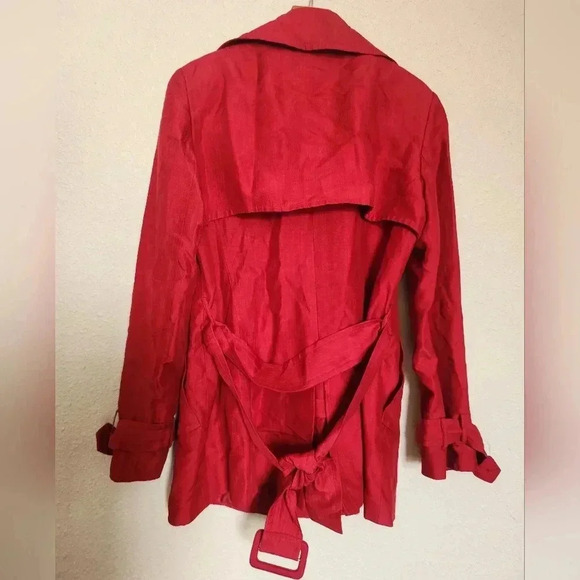 Classic Timeless LAFAYETTE 148 Red Silk Linen Blend Trench Coat/Jacket Size 10 - Picture 7 of 9